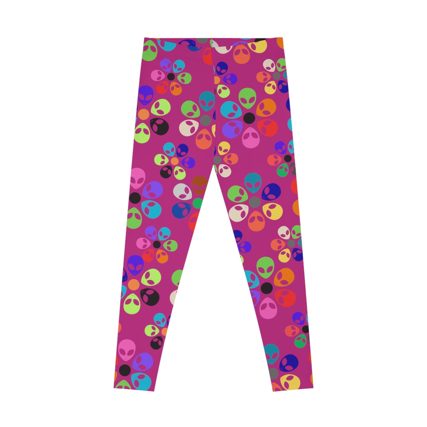 Colorful Alien Print Leggings Funky Fitness Tights Stretchy Activewear Fun Gym Leggings Quirky Casual Pants Gift for Alien Enthusiasts Alien Rainbow Flowers Pink