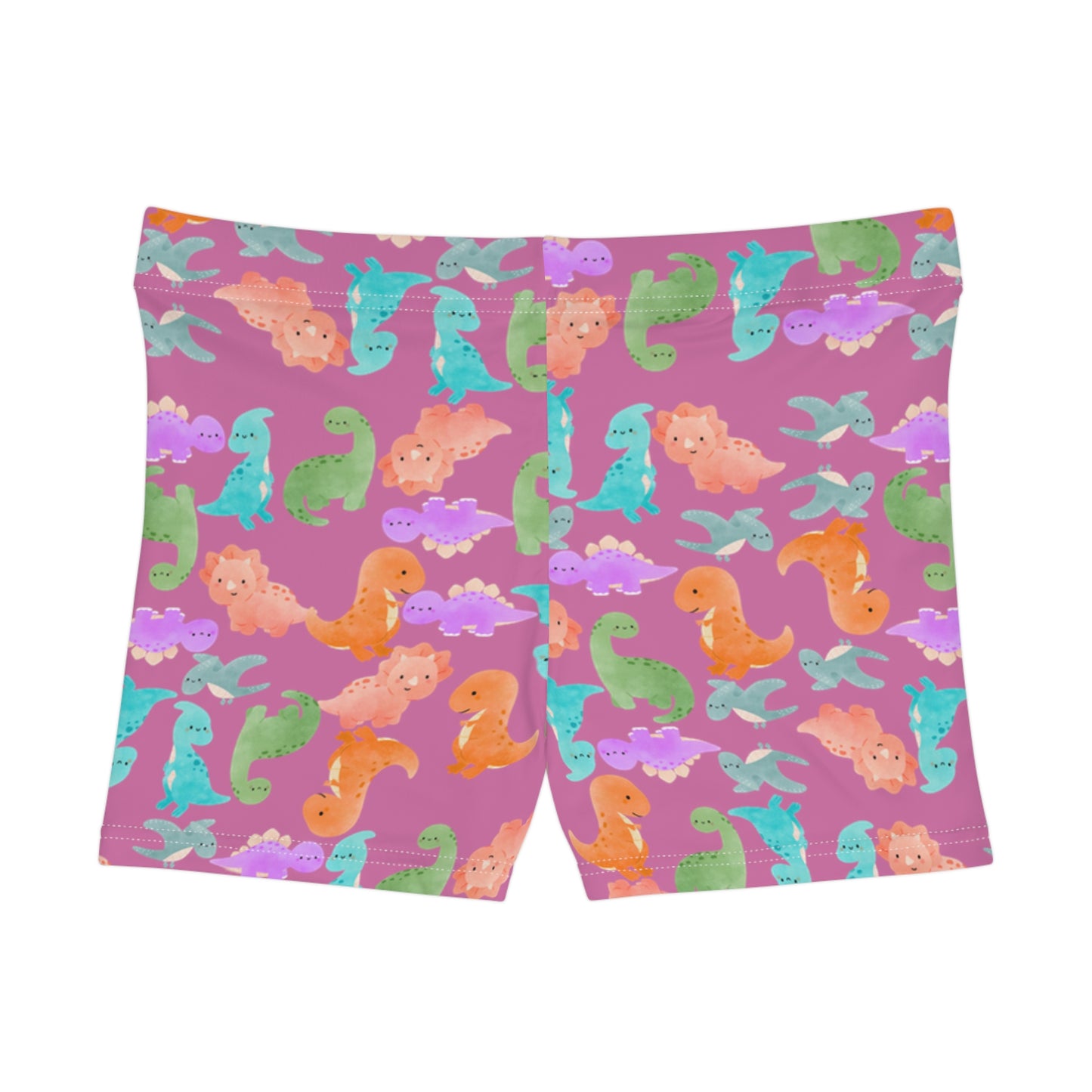 Dinosaur Print Womens Shorts Cute Summer Loungewear Kids Party Attire Beach Day Outfit Colorful Activewear Rainbow Dinos Light Pink