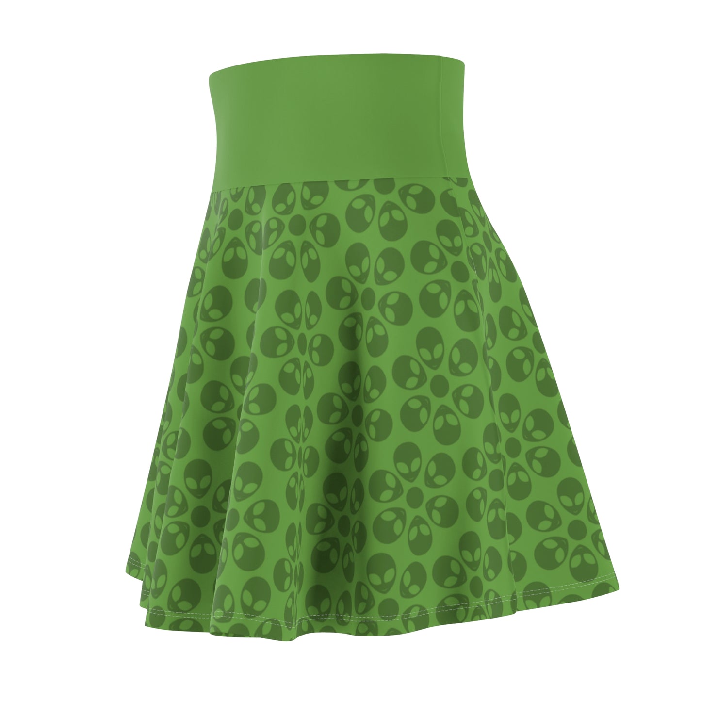 Skull Pattern Womens Skater Skirt Cute AOP Skirt Gothic Summer Wear Festival Outfit Alternative Fashion Alien Flowers Green