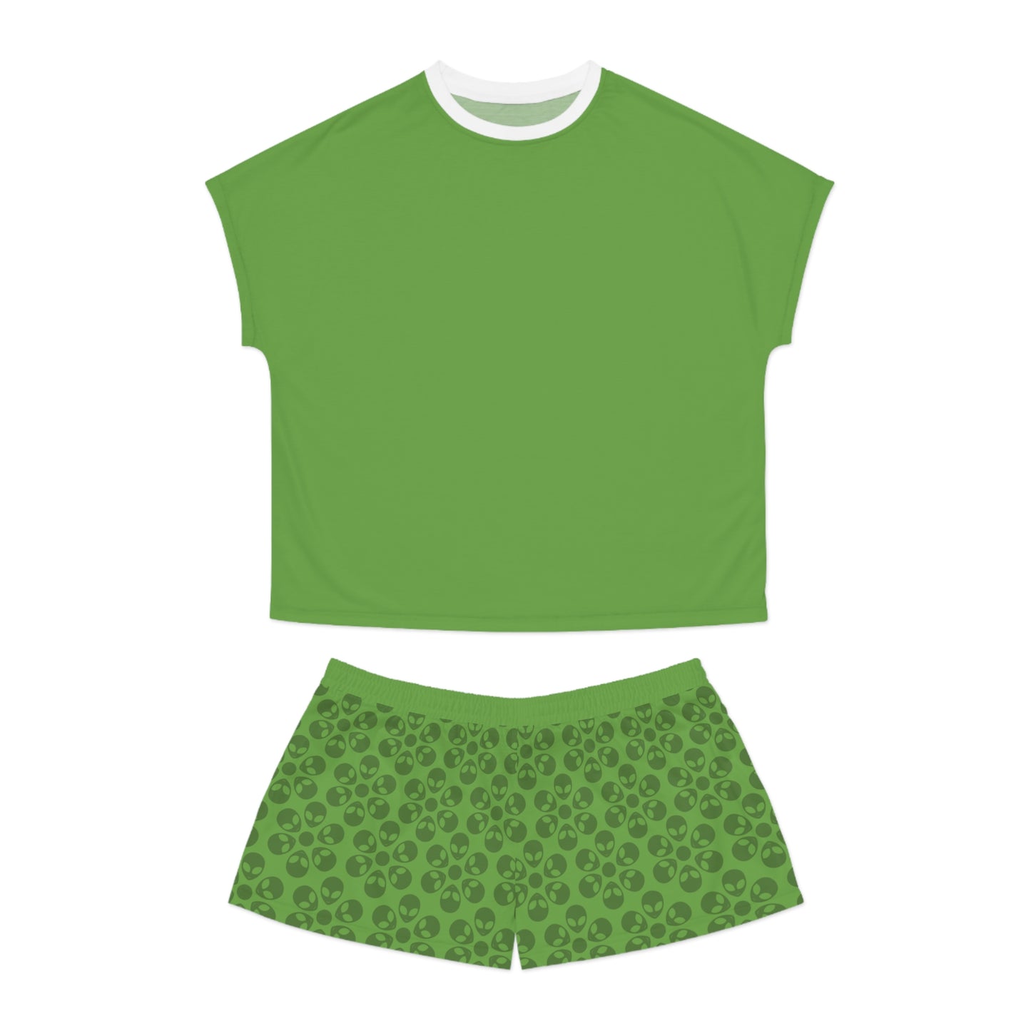 Stylish Womens Pajama Set Cozy Sleepwear AOP Floral Print Perfect for Lounging Gift for Her Summer Nights Relaxation Alien Flowers Green