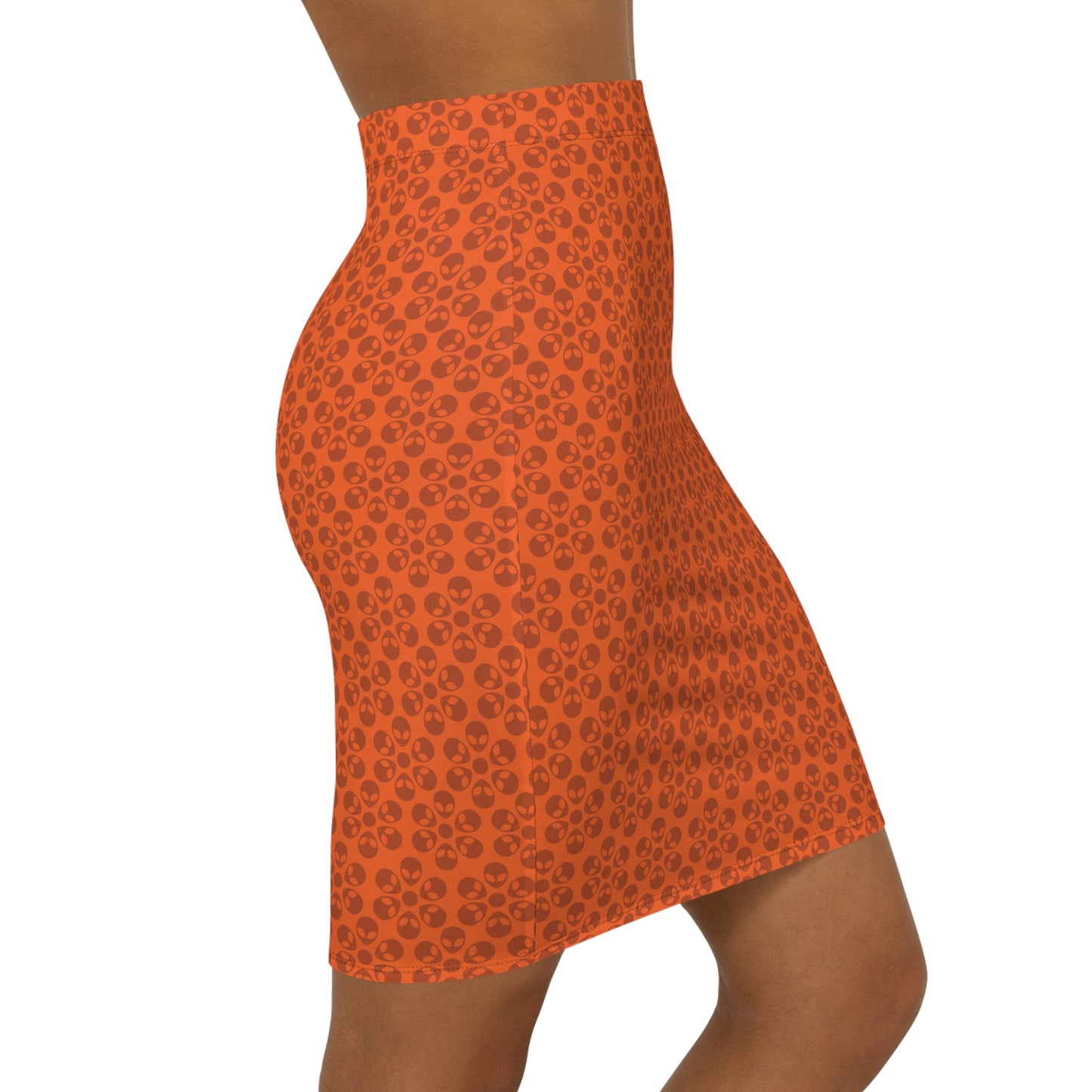 Womens MidWaist Pencil Skirt  Alien Flowers Orange