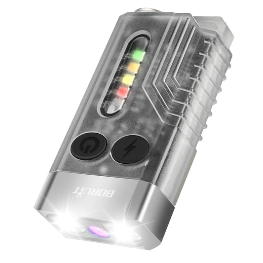 BORUIT V10 Small Powerful Torch Led Super Bright 1000 Lumen with 365nm UV Black Light - USB C Rechargeable Keychain Torches with COB Side Light, Buzzer, Magnet- 12 Modes, IPX4 Mini Pocket Flashlight