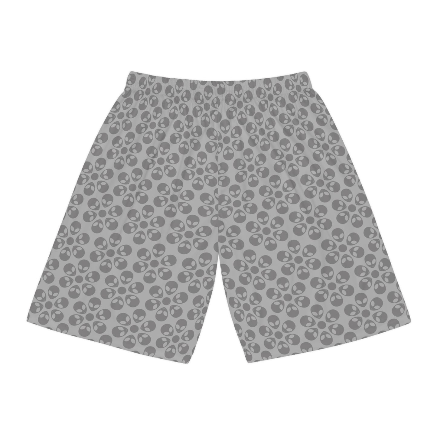 Trendy Skull Pattern Basketball Shorts Summer Activewear Sports Apparel Casual Wear Beach Shorts Gift for Basketball Lovers Alien Flowers Light Grey