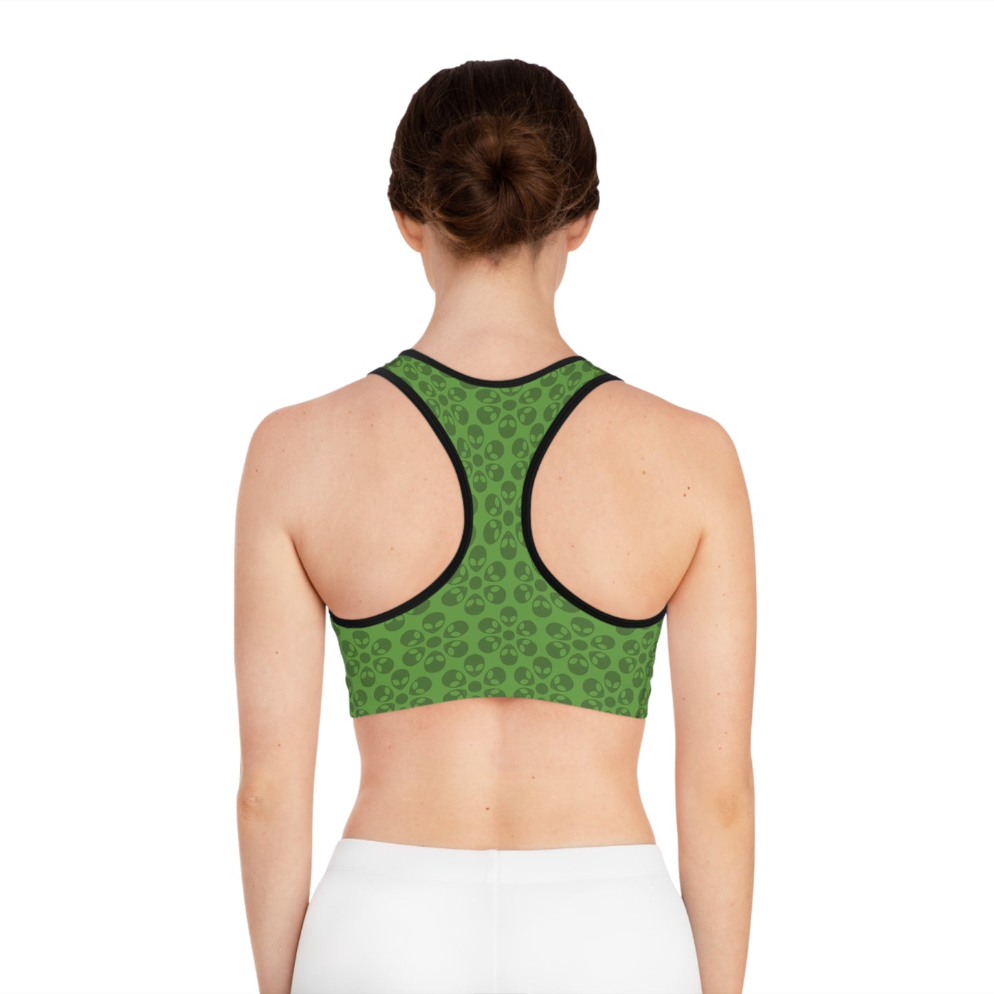 Trendy Floral Pattern Sports Bra Workout Bra for Women Fitness Gear Yoga Top Gym Wear Gift for Athletes Alien Flowers Green