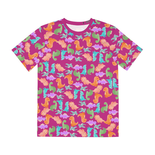 Colorful Dino Tee  Fun Playful Shirt for Ocean Lovers Casual Wear Summer Outfits Beach Activities Gifts for Him Rainbow Dinos Pink