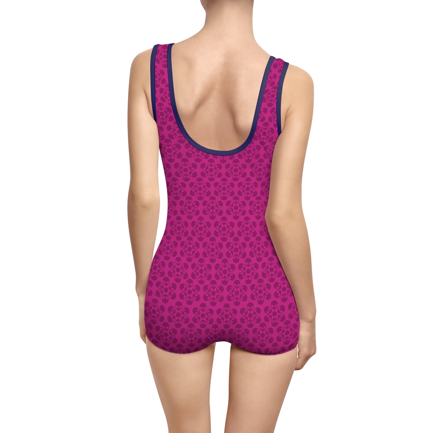 Womens Vintage Swimsuit  Alien Flowers Pink