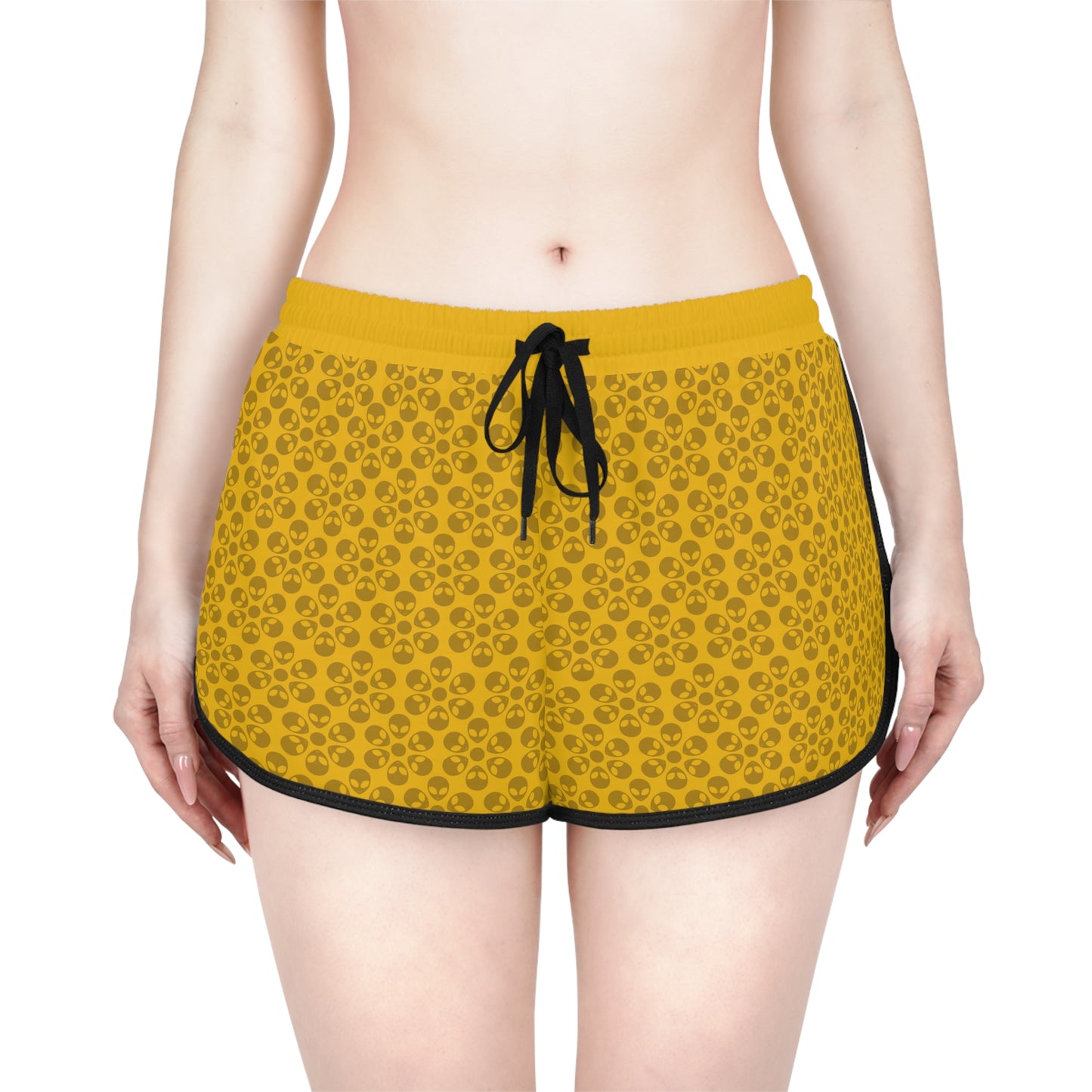 Womens Relaxed Shorts  Alien Flowers Yellow