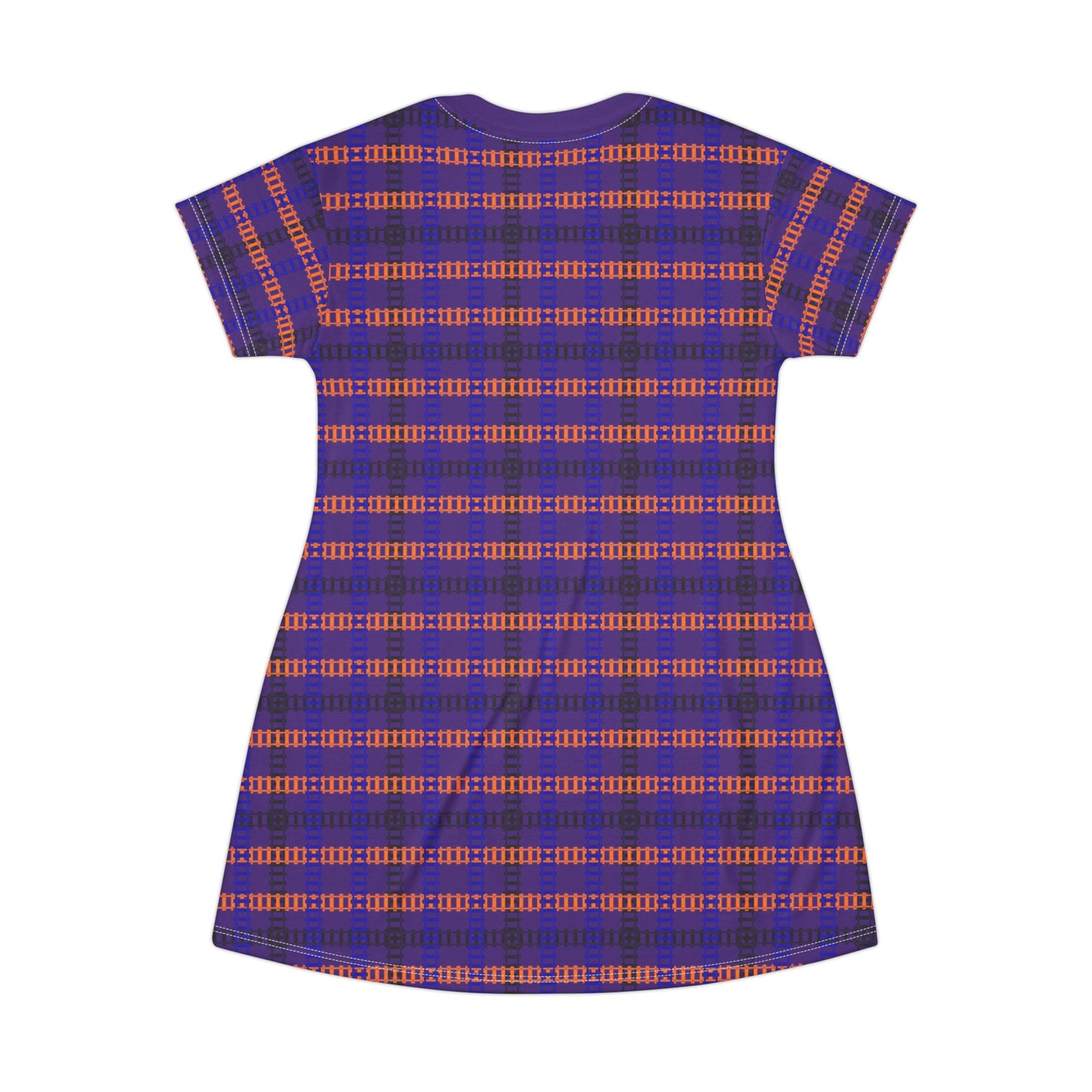 Vibrant Checkered TShirt Dress Casual Summer Dress Boho Fashion Everyday Wear Relaxed Fit Dress Colorful Outfit Train Tracks Purple