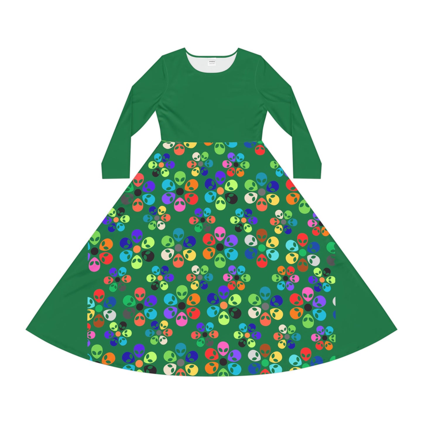 Vibrant Womens Long Sleeve Dance Dress Colorful Floral Style Perfect for Dance Parties Celebrations BohoChic Fashion Alien Rainbow Flowers Purple