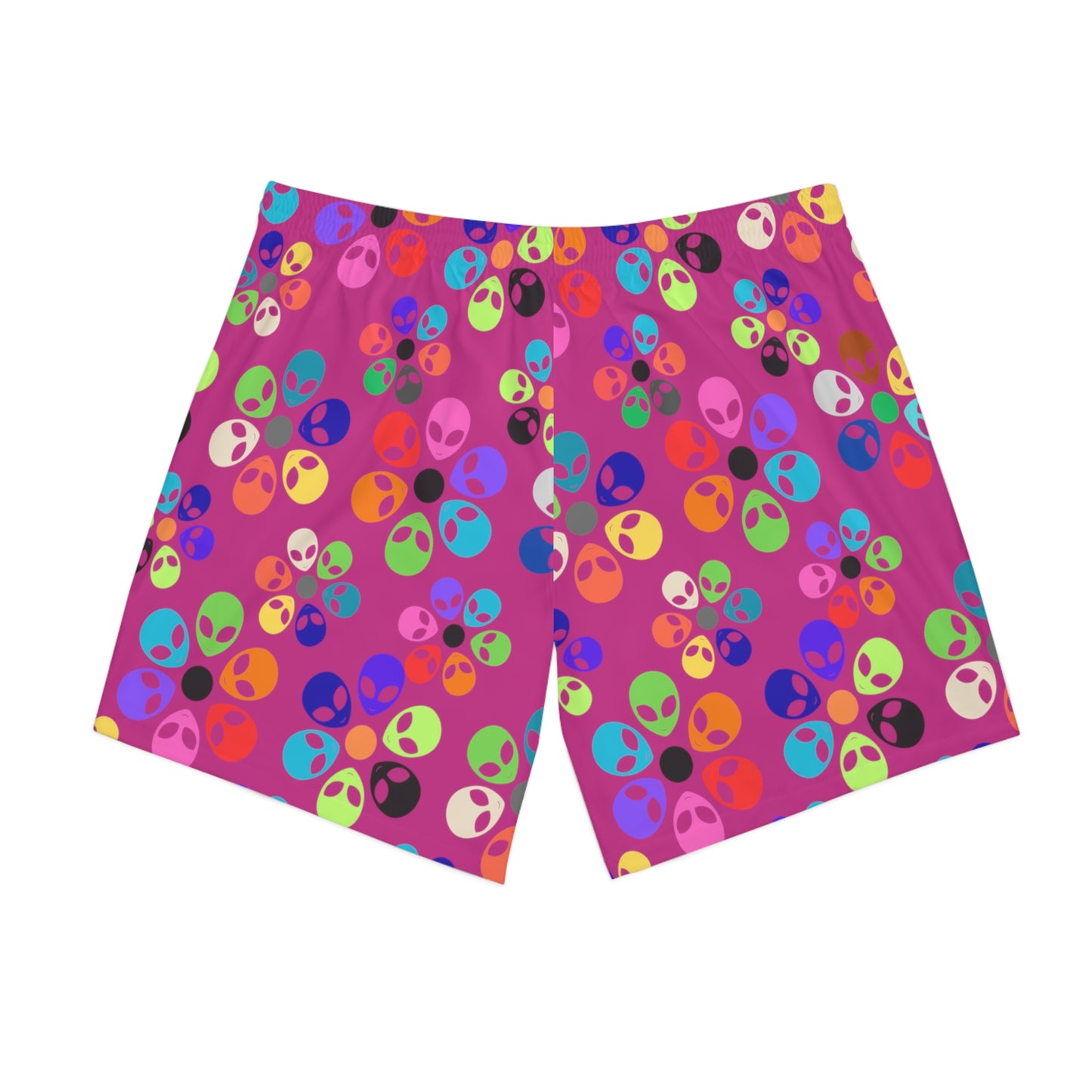 Colorful Alien Print Beach Shorts Mens Beachwear Casual Summer Shorts Vacation Swim Trunks Fun Festival Outfit Alien Rainbow Flowers Pink
