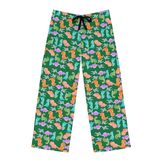 Colorful Mens Pajama Pants | Cozy Loungewear for Relaxation Gift for Him Beach Vibes Summer Nights Sleepwear Rainbow Dinos Dark Green