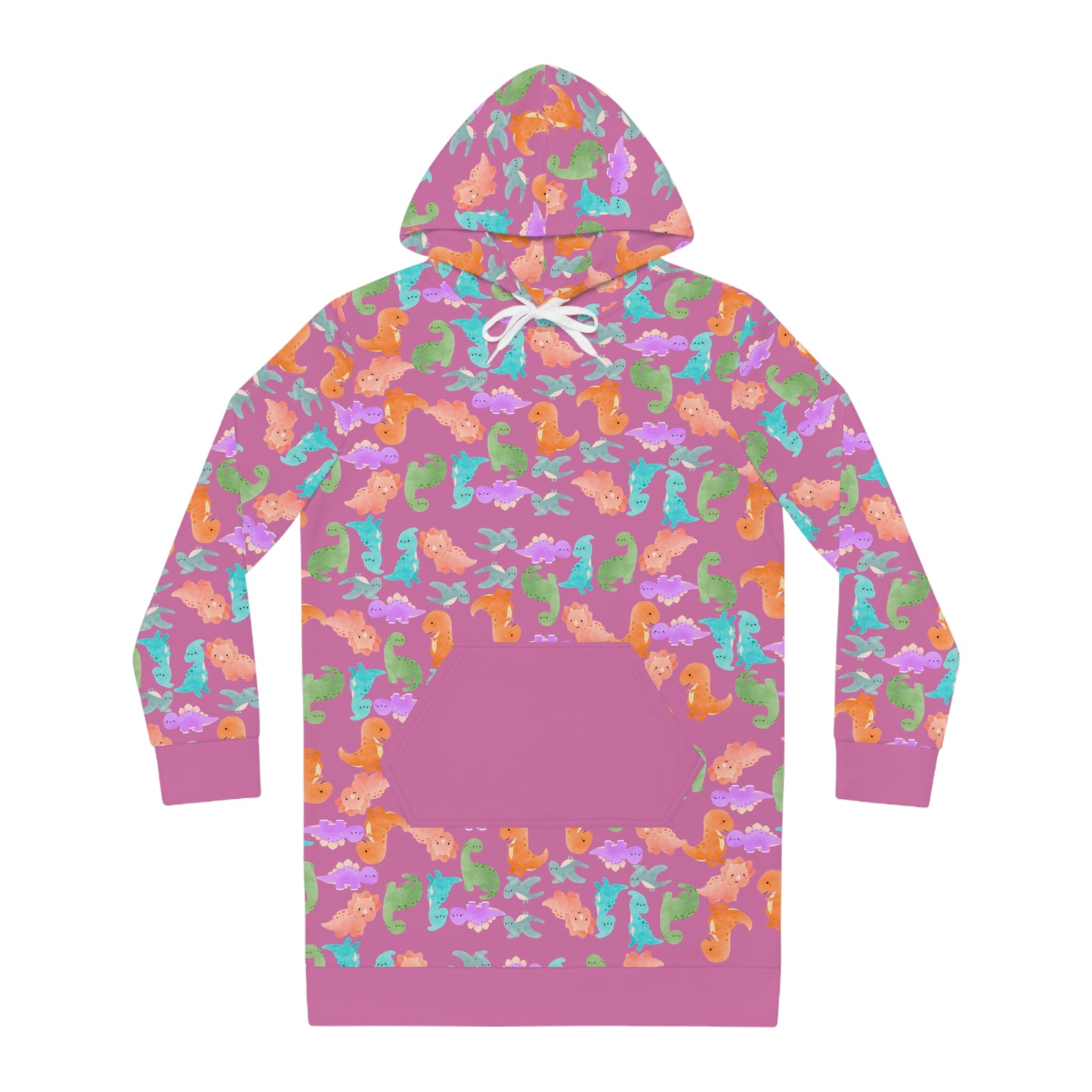 Womens Hoodie Dress Rainbow Dinos Light Pink