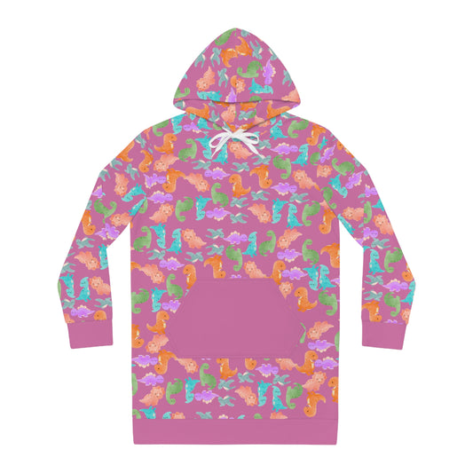 Womens Hoodie Dress Rainbow Dinos Light Pink