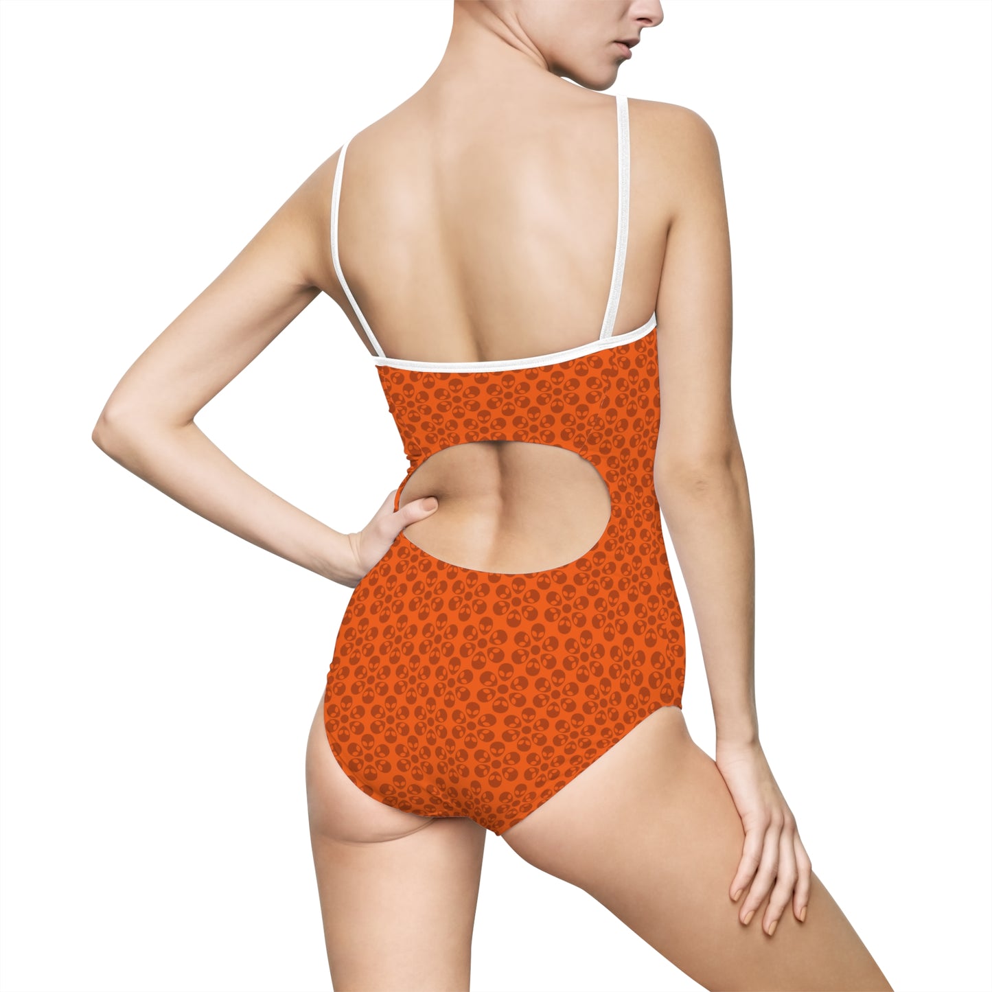 Womens Onepiece Swimsuit  Alien Flowers Orange