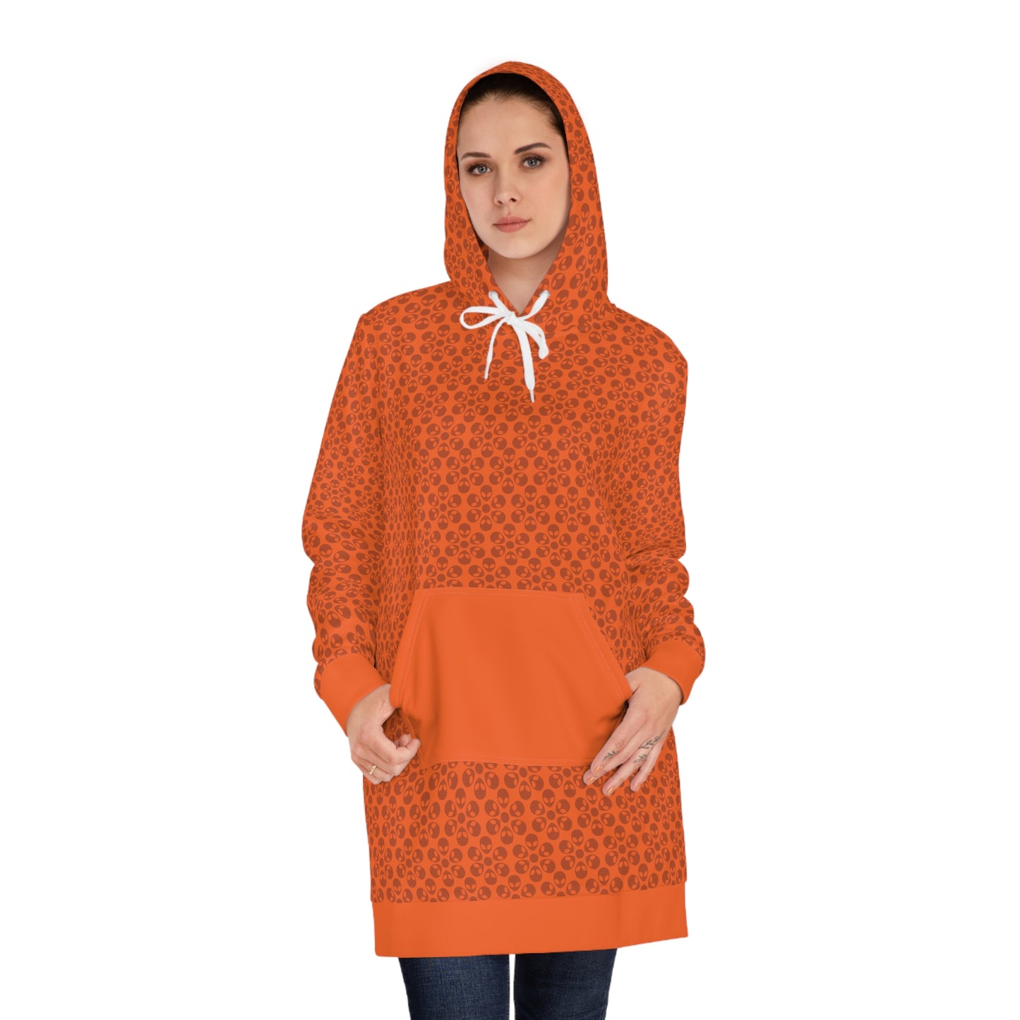 Womens Hoodie Dress  Alien Flowers Orange