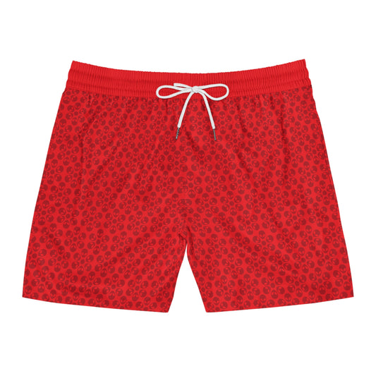 Stylish Mens MidLength Swim Shorts Beachwear Vacation Essentials Poolside Comfort Summer Outfit Trendy Swimwear Alien Flowers Red