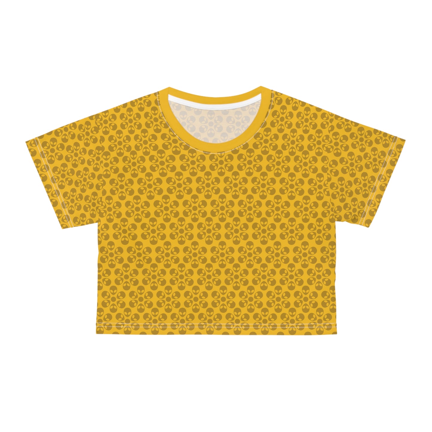 Feminine Floral Crop Tee Trendy Summer Top Aesthetic Graphic Shirt Casual Outfit Unique Gift for Her Vintage Style Tee Alien Flowers Yellow