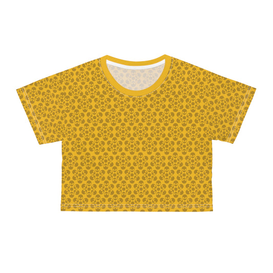 Feminine Floral Crop Tee Trendy Summer Top Aesthetic Graphic Shirt Casual Outfit Unique Gift for Her Vintage Style Tee Alien Flowers Yellow