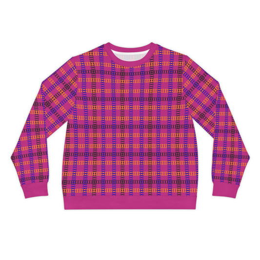 Vibrant Plaid Lightweight Sweatshirt Cozy Fall Attire Casual Wear Perfect for Autumn Gatherings Stylish Layering Option Train Tracks Pink