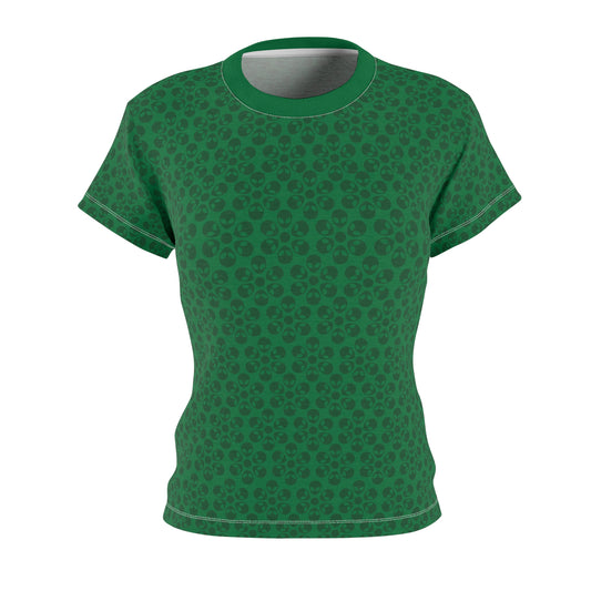 Stylish Womens Floral Tee  Casual Trendy Summer Fashion Gift for Her Short Sleeve Top Alien Flowers Dark Green