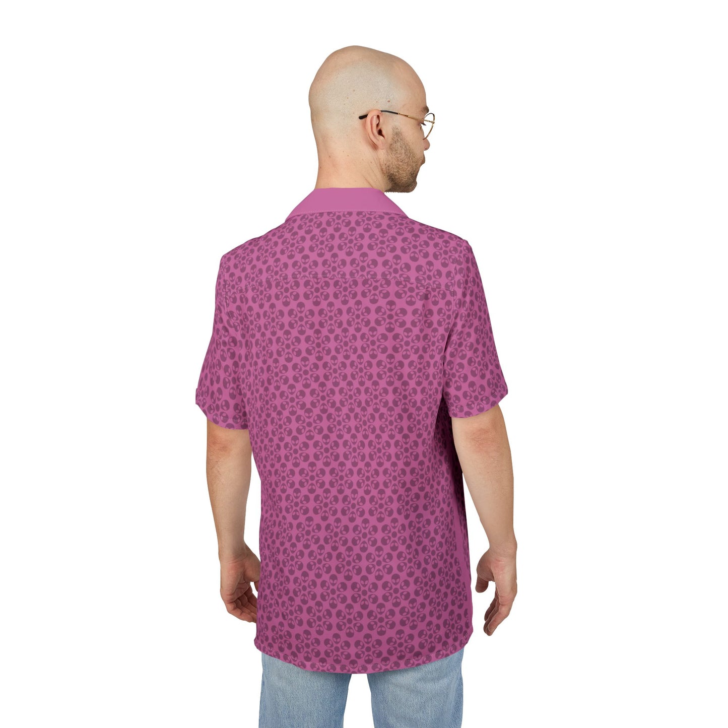 Unisex Hawaiian ButtonDown Shirt  Tropical Vibe Summer Apparel Beachwear Vacation Outfit Casual Wear Alien Flowers Light Pink