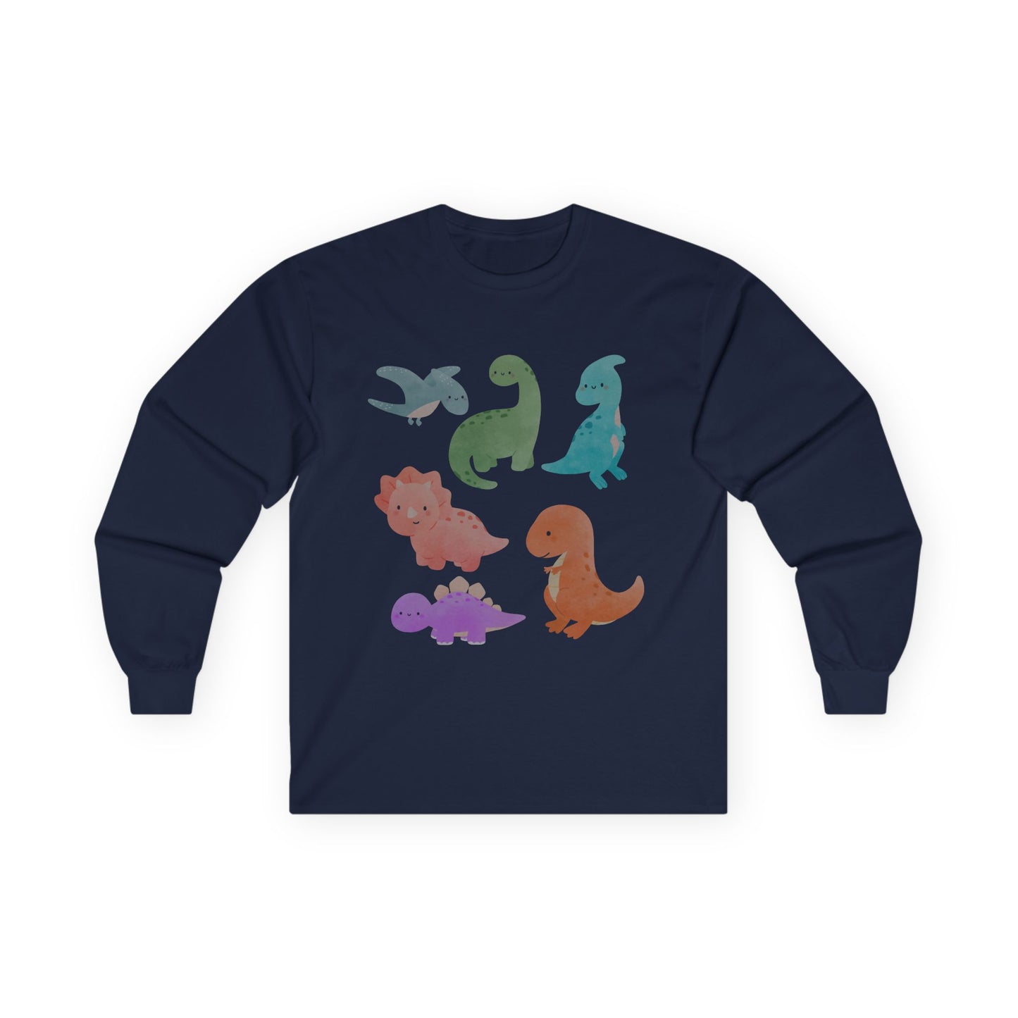 Cute Dinosaur Long Sleeve Tee, Unisex Dino Shirt, Kids and Teens Gift, Fun Casual Wear, Ideal for Birthdays, Holidays, and Everyday