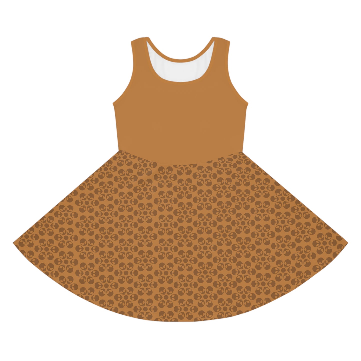 Girls Floral Sleeveless Sundress Cute Summer Dress Kids Fashion Birthday Outfit Playful Floral Pattern Spring Dress Alien Flowers Light Brown