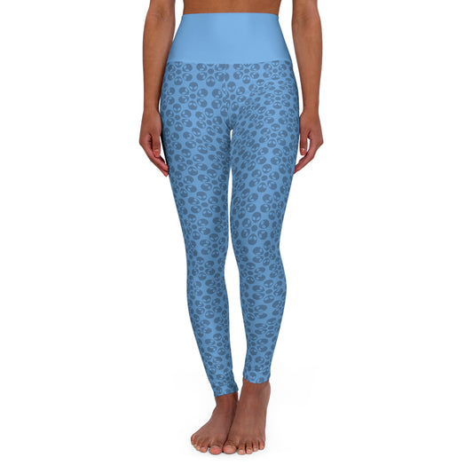 Stylish High Waisted Yoga Leggings Activewear Fitness Leggings Workout Pants Gift for Her Yoga Apparel Alien Flowers Light Blue