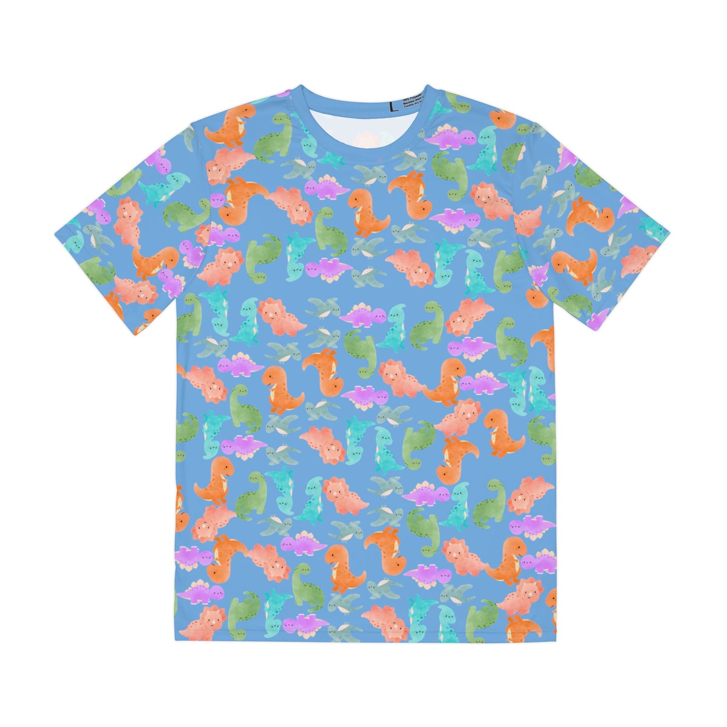 Colorful Dino Tee  Fun Playful Shirt for Ocean Lovers Casual Wear Summer Outfits Beach Activities Gifts for Him Rainbow Dinos Light Blue