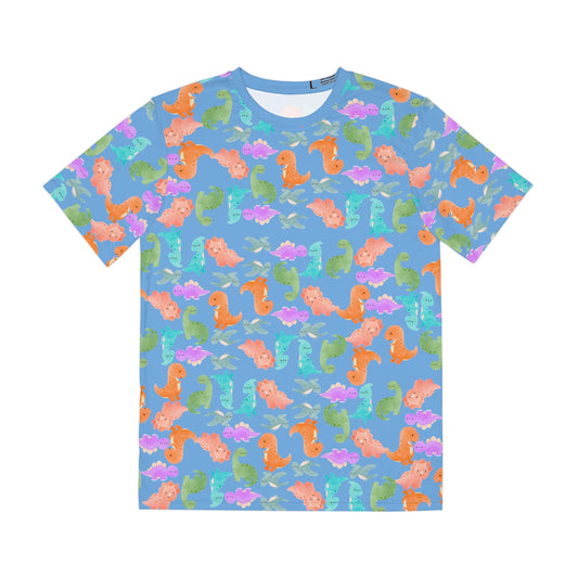 Colorful Dino Tee  Fun Playful Shirt for Ocean Lovers Casual Wear Summer Outfits Beach Activities Gifts for Him Rainbow Dinos Light Blue