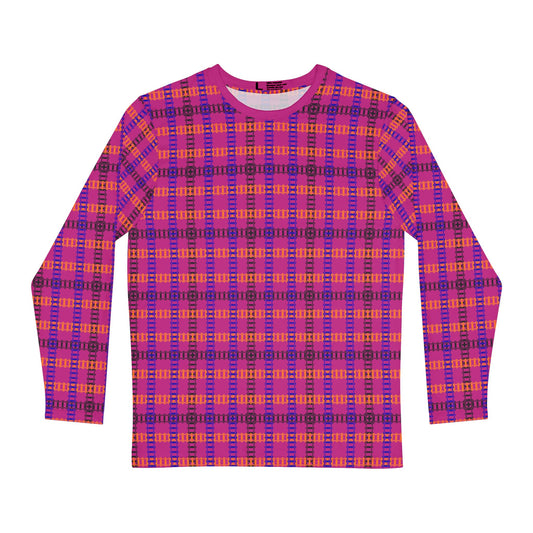 Vibrant Plaid Mens Long Sleeve Shirt Cozy Outfit Casual Wear Stylish Layering Perfect for Fall and Winter Train Tracks Pink