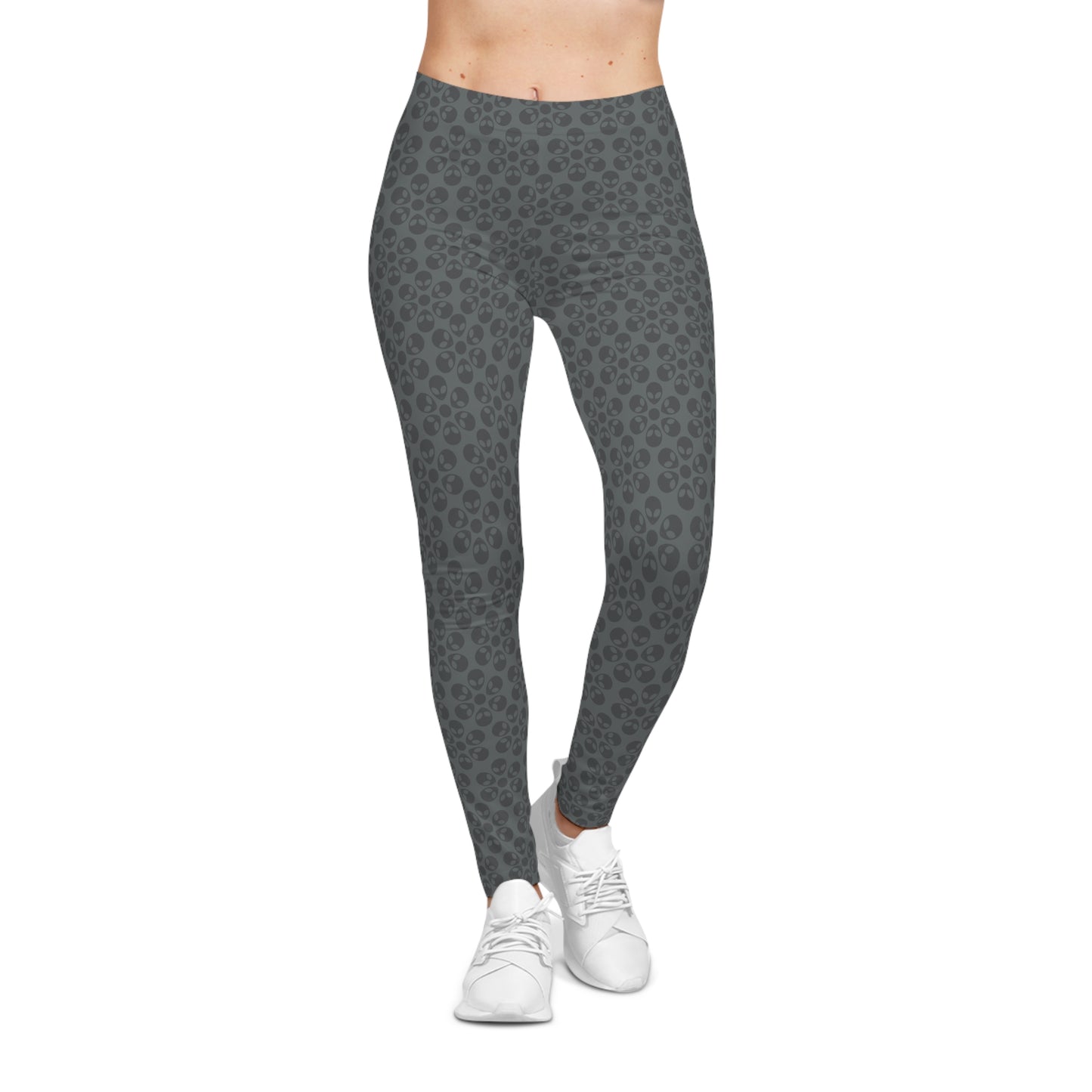 Chic Floral Leggings  Trendy Loungewear for Women Fitness Pants Yoga Wear Stylish Outfits Everyday Comfort Alien Flowers Dark Grey