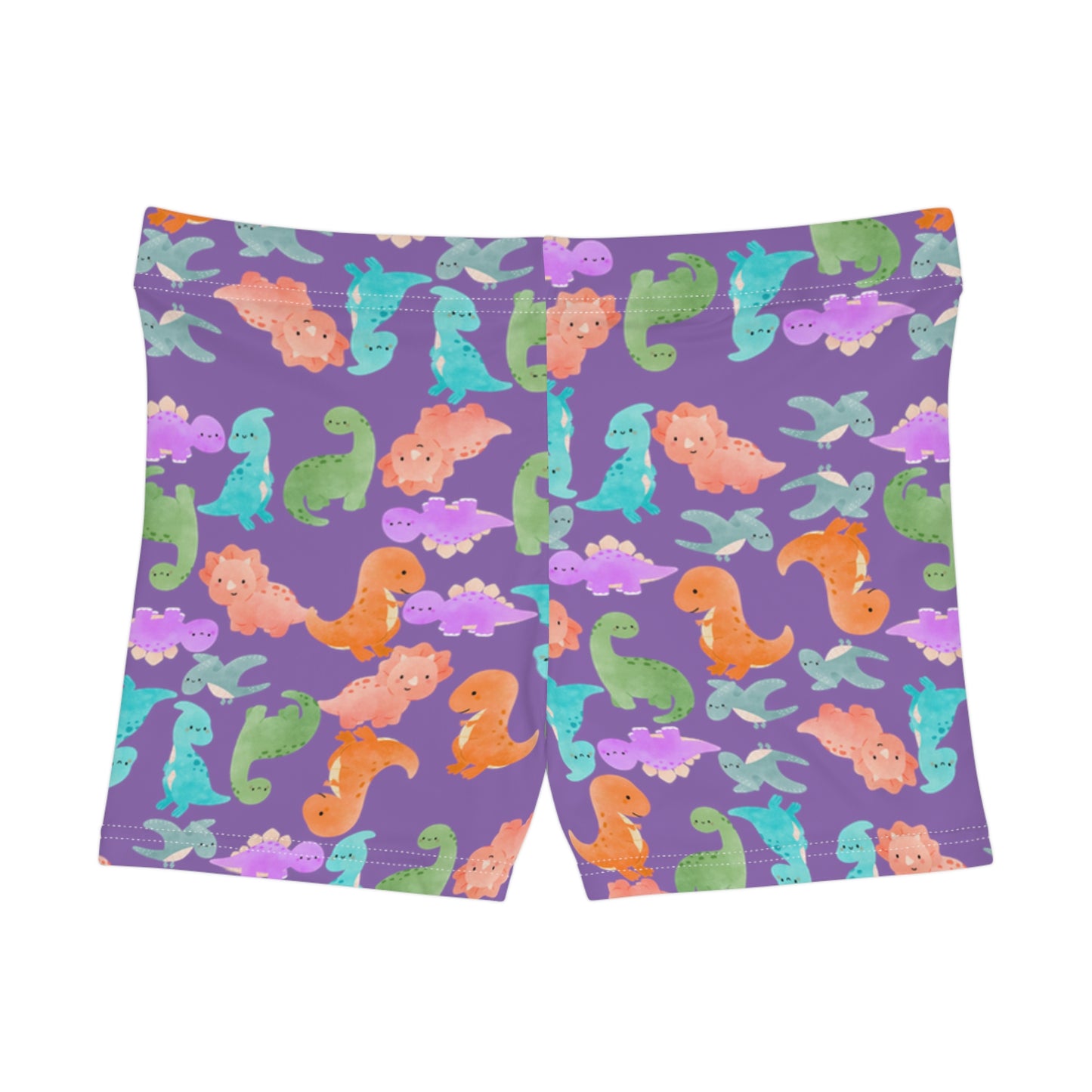 Dinosaur Print Womens Shorts Cute Summer Loungewear Kids Party Attire Beach Day Outfit Colorful Activewear Rainbow Dinos Light Purple