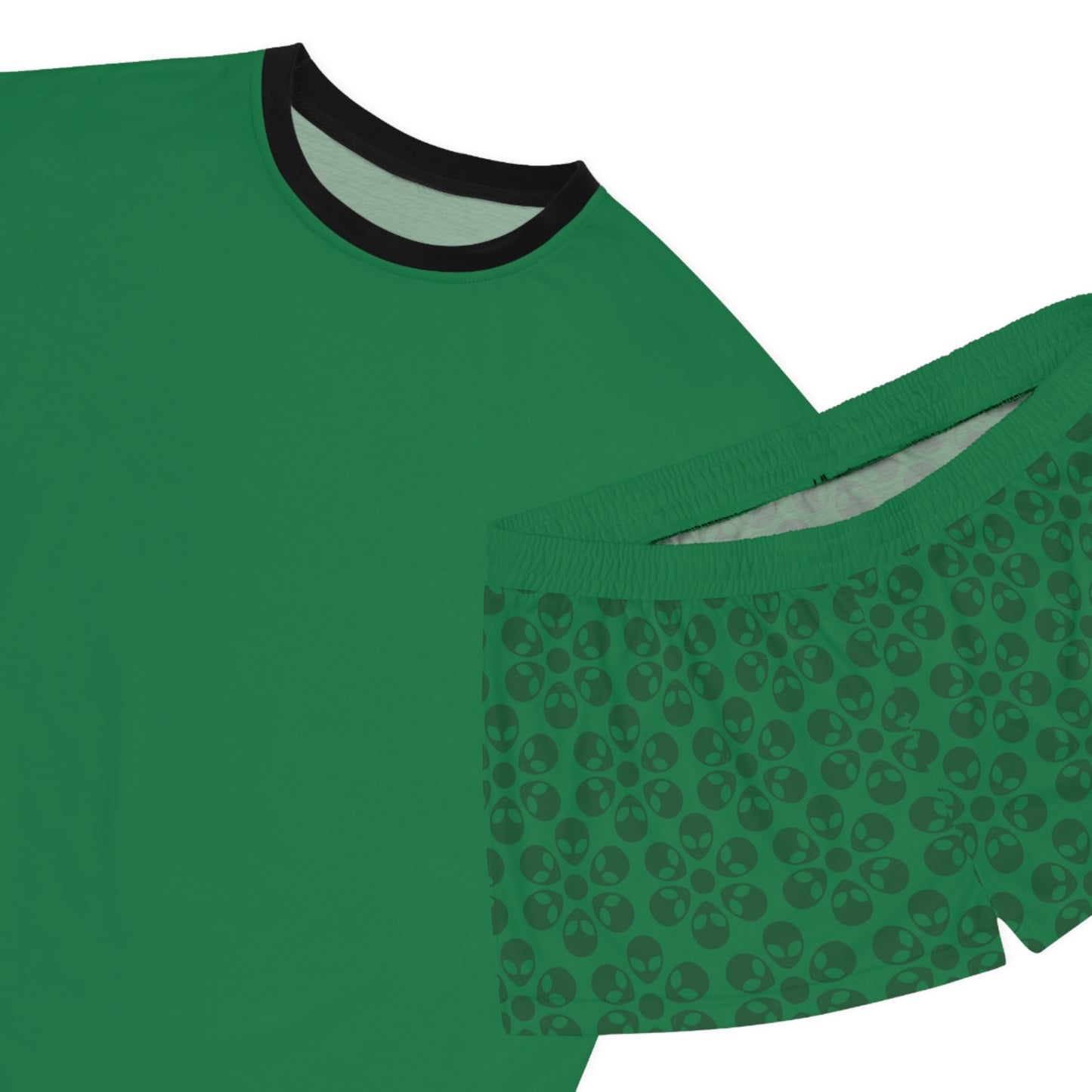 Stylish Womens Pajama Set Cozy Sleepwear AOP Floral Print Perfect for Lounging Gift for Her Summer Nights Relaxation Alien Flowers Dark Green