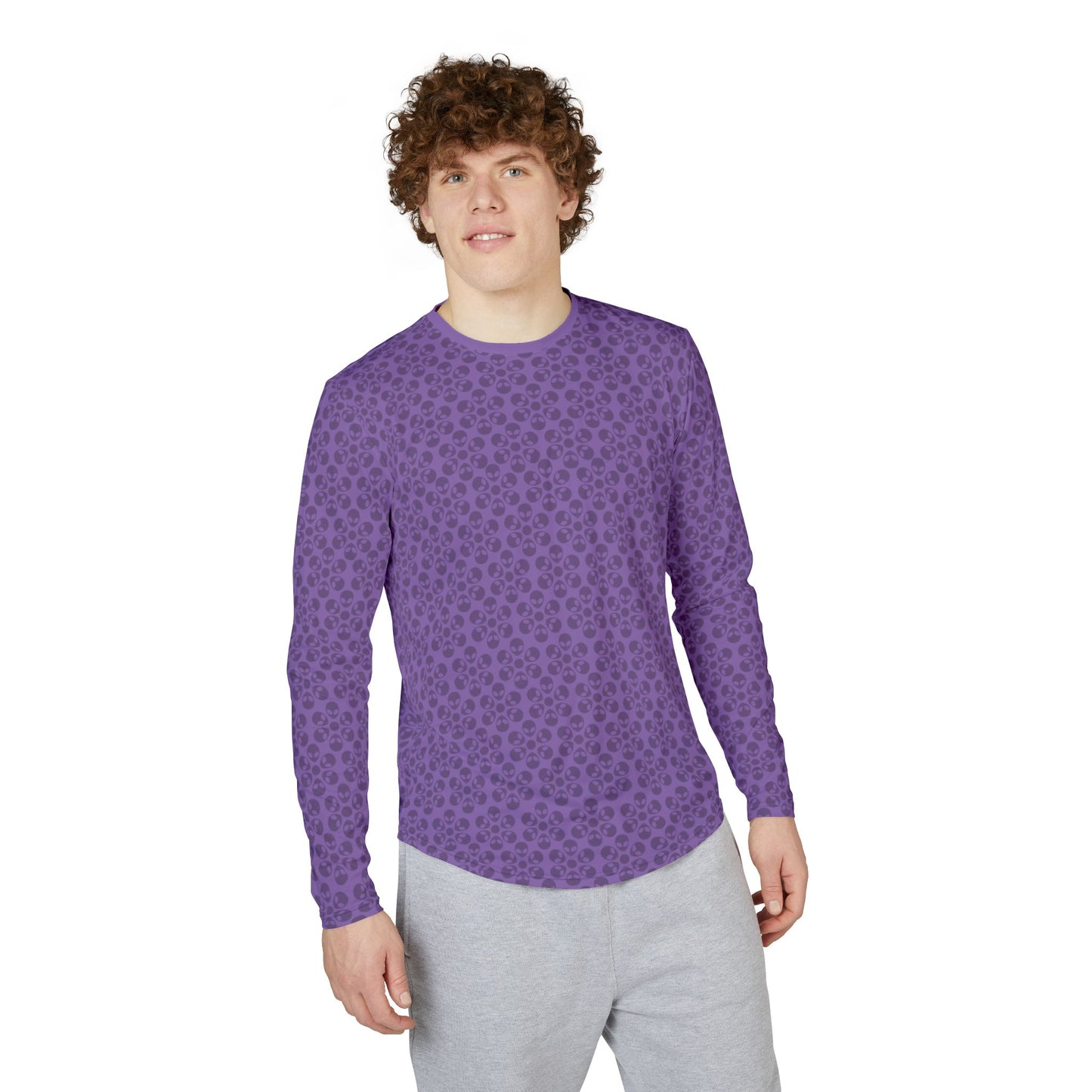 Mens UV Protection Long Sleeve Shirt  Alien Flowers Light Purple