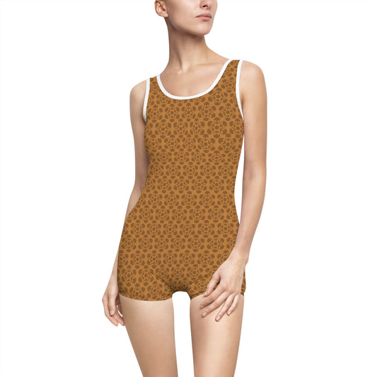 Womens Vintage Swimsuit  Alien Flowers Light Brown