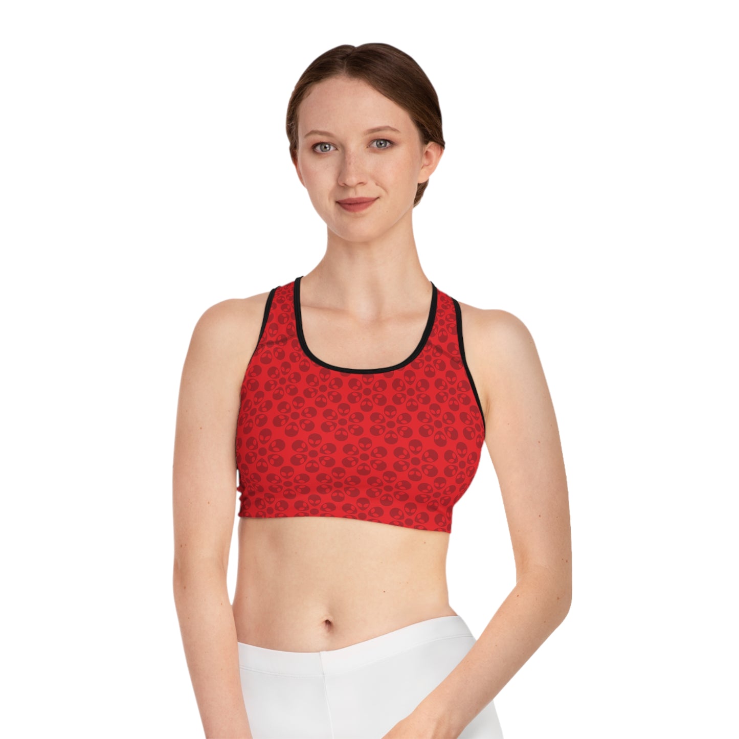 Trendy Floral Pattern Sports Bra Workout Bra for Women Fitness Gear Yoga Top Gym Wear Gift for Athletes Alien Flowers Red