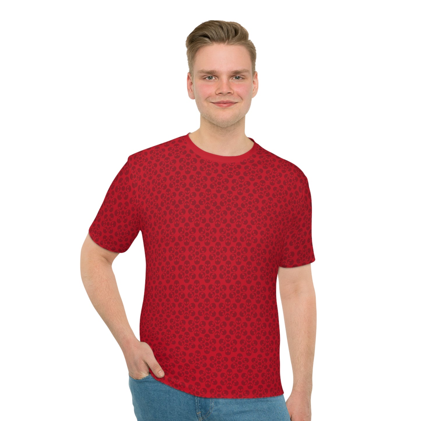 Mens Casual Graphic Tee Stylish Loose Tshirt Gift for Him Summer Fashion Relaxed Fit Wear Alien Flowers Dark Red