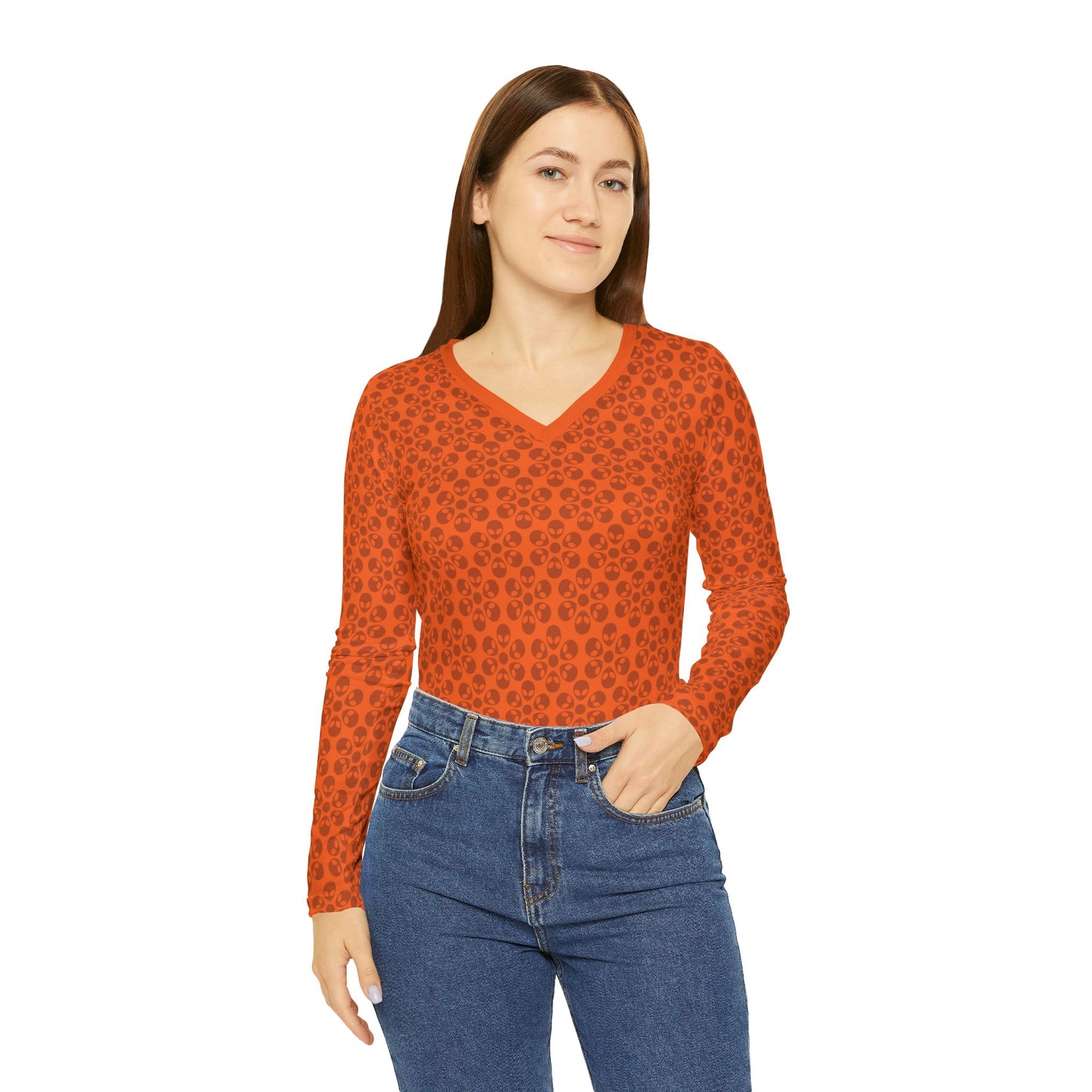 Chic Floral VNeck Shirt Stylish Womens Top Perfect for Everyday Wear Casual Gatherings Spring Outings Mother’s Day Gift Alien Flowers Orange