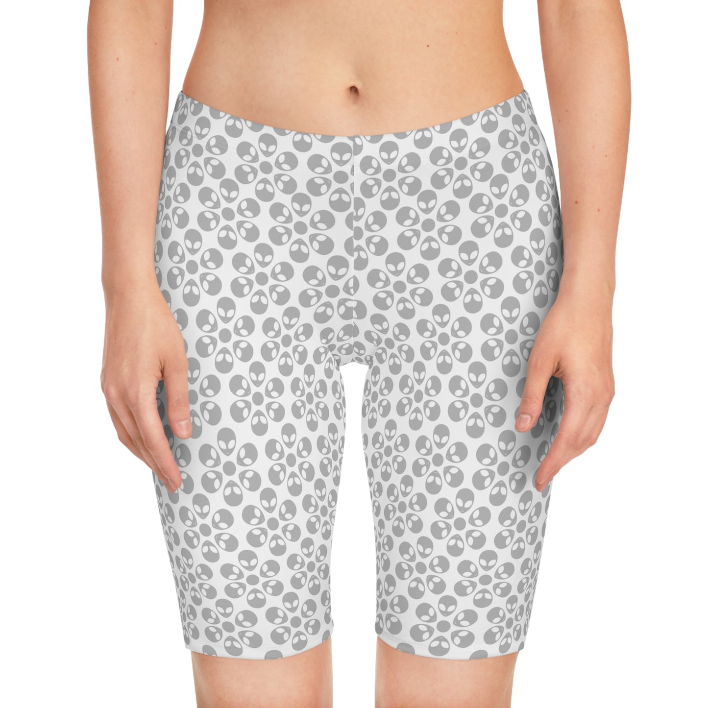 Womens Bike Shorts Alien Flowers White