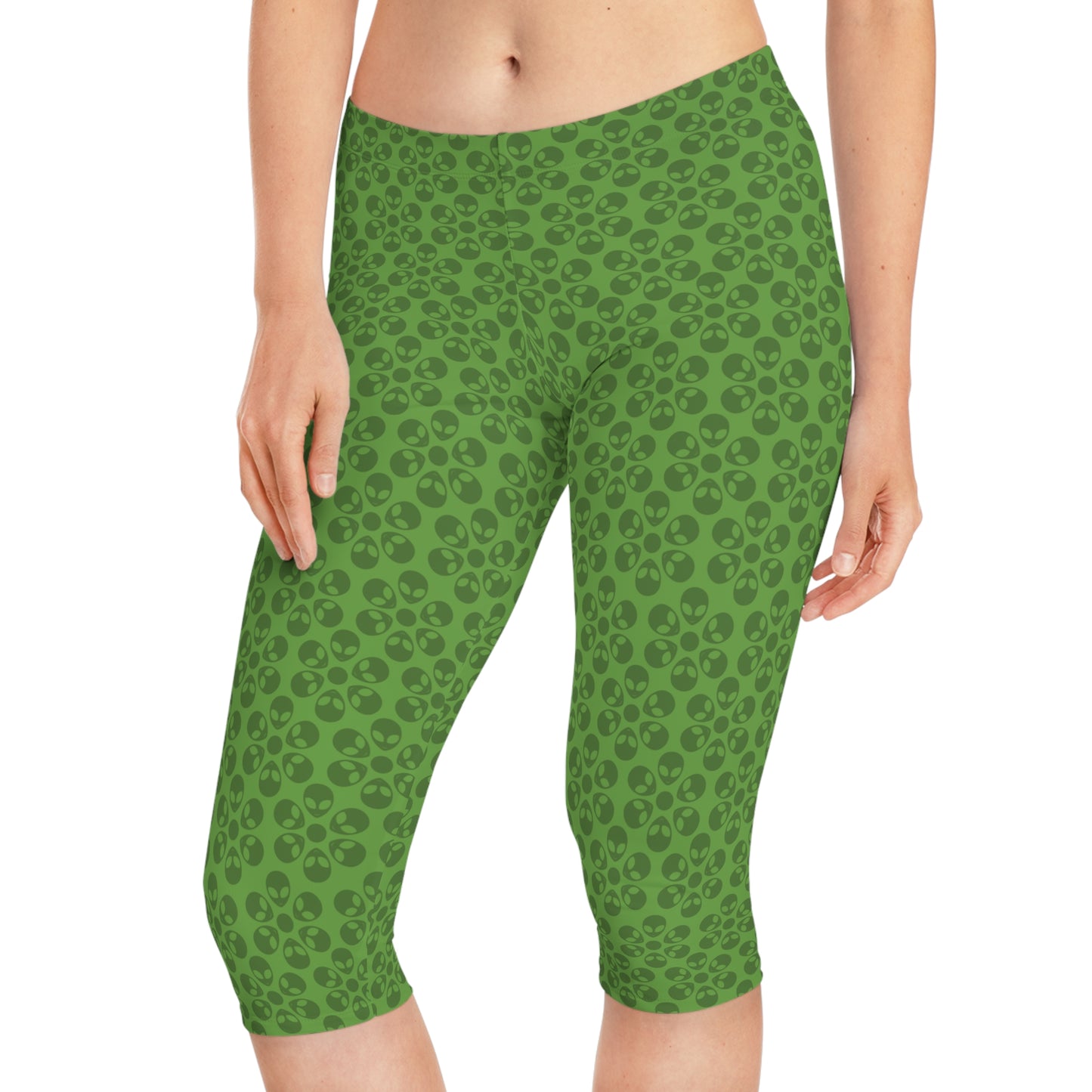Womens Capri Leggings Alien Flowers Green