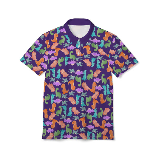 Colorful Unisex Polo Shirt Vibrant AOP Tee for Casual Wear Gift for Birthdays Summer Style Soft Fabric Enjoyment Rainbow Dinos Purple