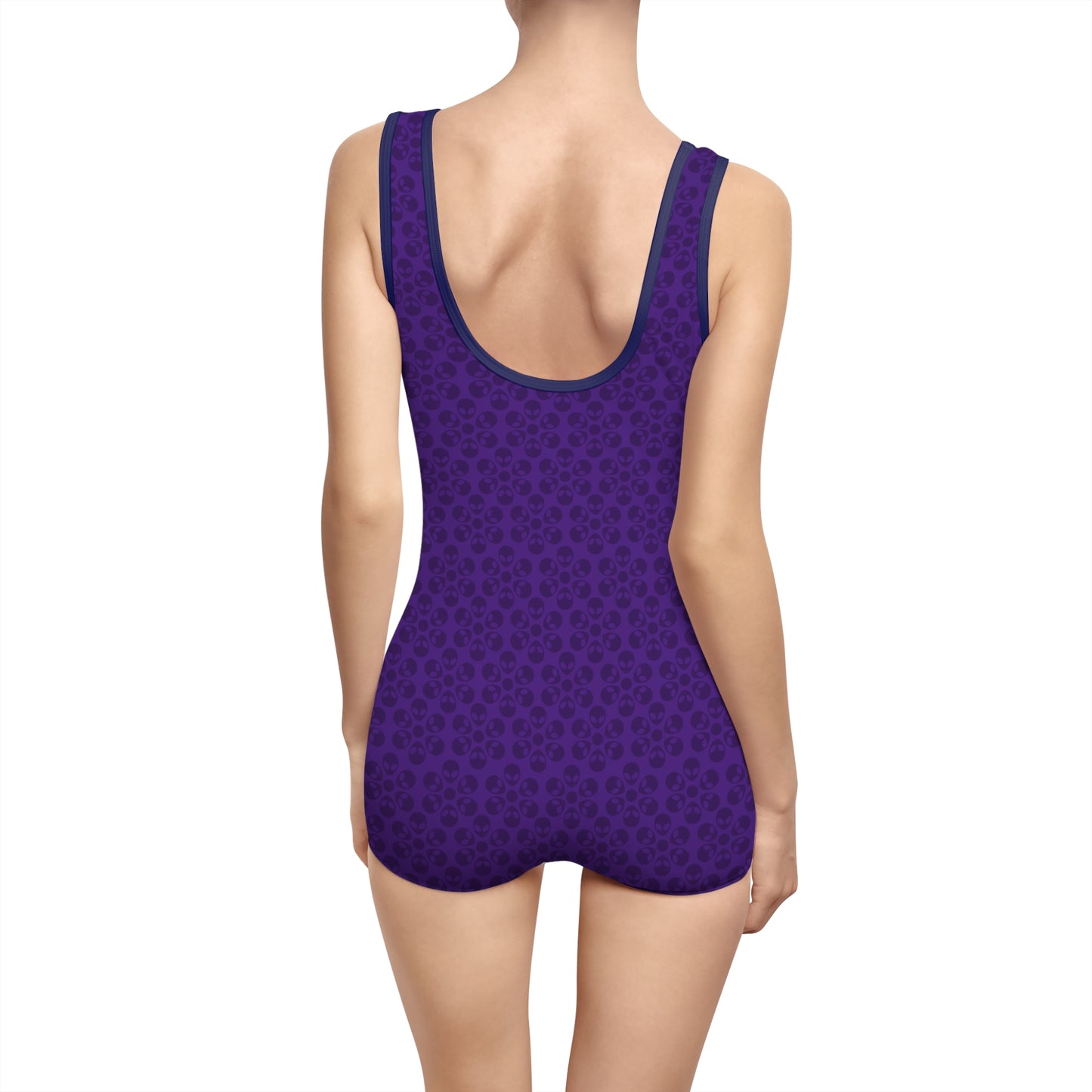Womens Vintage Swimsuit  Alien Flowers Purple