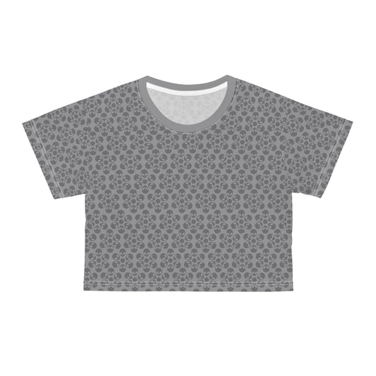 Feminine Floral Crop Tee Trendy Summer Top Aesthetic Graphic Shirt Casual Outfit Unique Gift for Her Vintage Style Tee Alien Flowers Grey