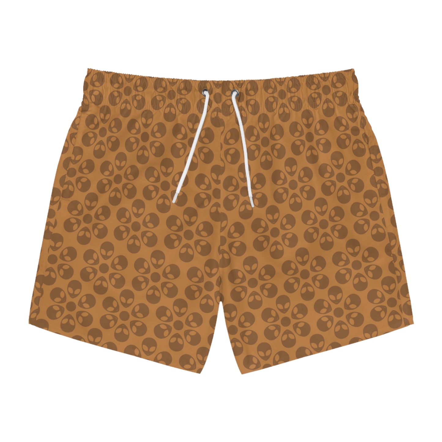 Stylish AOP Swim Trunks for Beach Days Summer Fun Pool Parties Vacation Wear Gift for Him Alien Flowers Light Brown