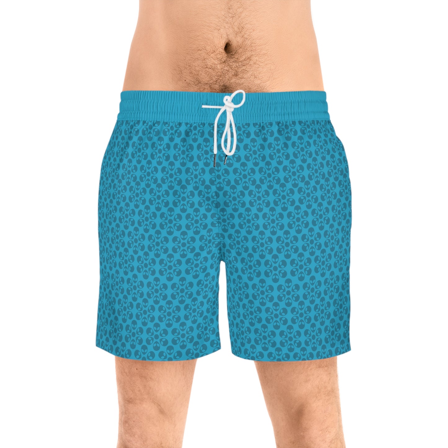 Stylish Mens MidLength Swim Shorts Beachwear Vacation Essentials Poolside Comfort Summer Outfit Trendy Swimwear Alien Flowers Turquoise