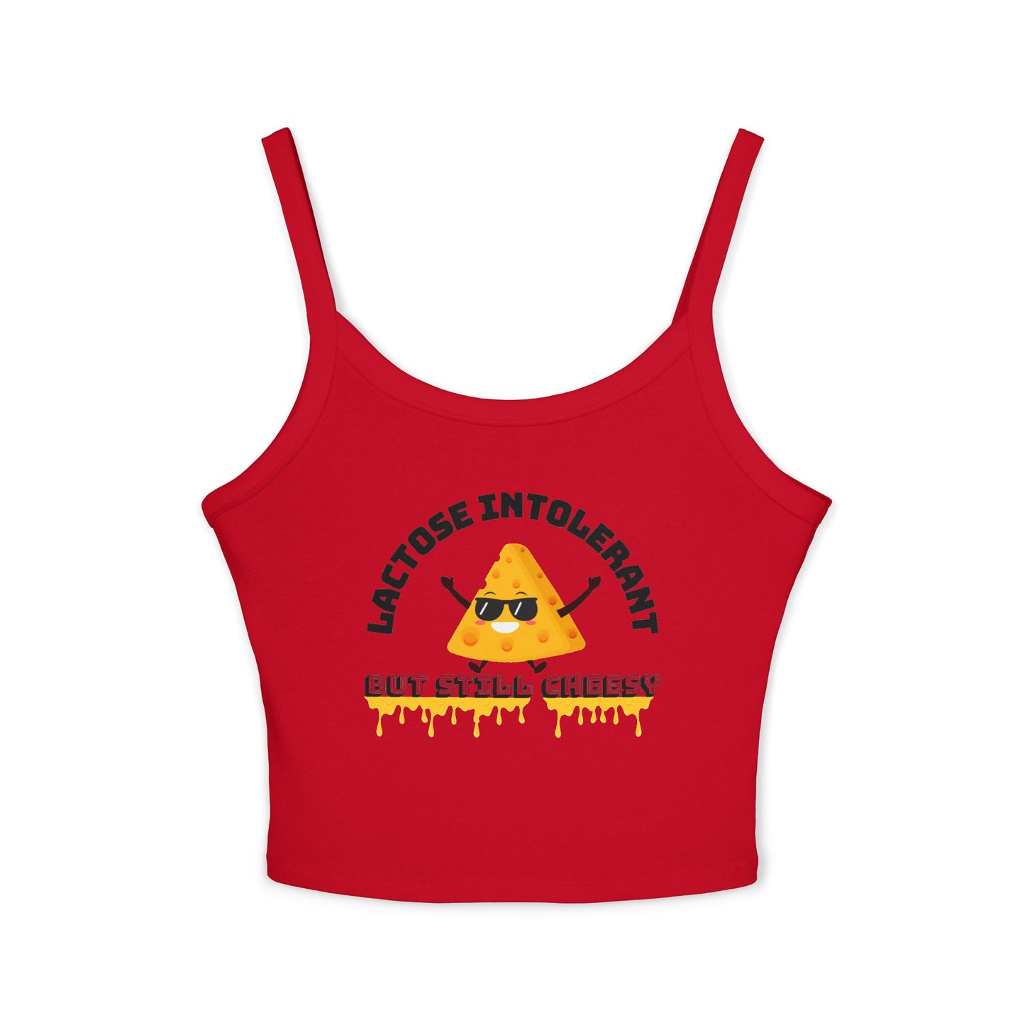 Lactose Intolerant Spaghetti Strap Tank Top, Funny Cheesy Graphic Tee, Women's Summer Wear, Cute Festival Top, Gift for Cheese Lovers