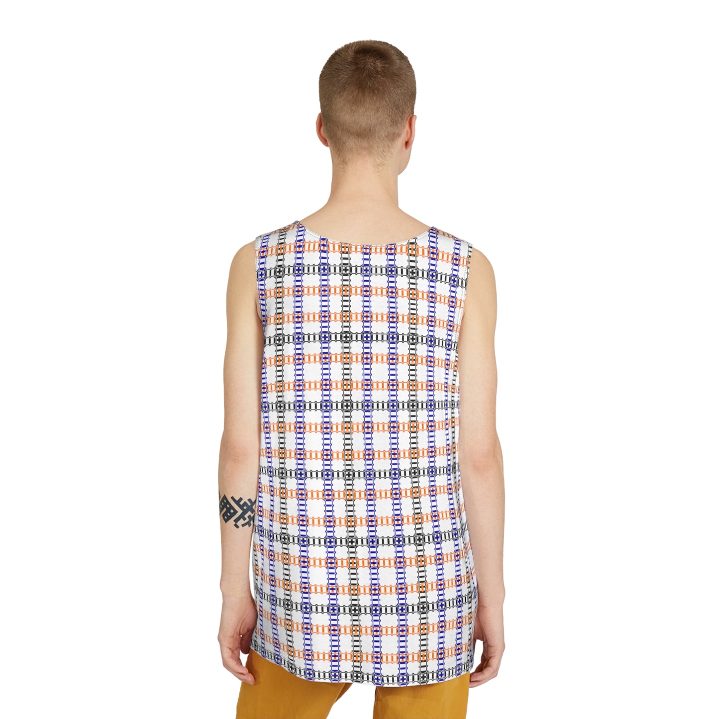 Plaid Mens Tank Top Casual Summer Wear Beach Attire Festival Outfit Comfortable Layering Piece Train Tracks Pink