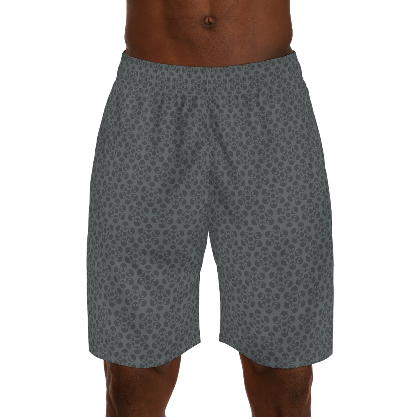 Mens Jogger Shorts  Alien Flowers Dark Grey