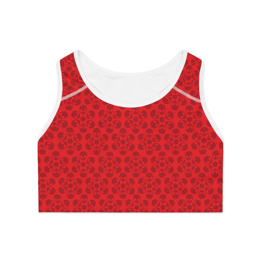 Trendy Floral Pattern Sports Bra Workout Bra for Women Fitness Gear Yoga Top Gym Wear Gift for Athletes Alien Flowers Red